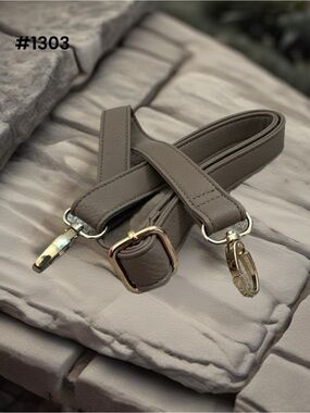 Adjustable Taupe Leather Purse Strap with Gold Hardware